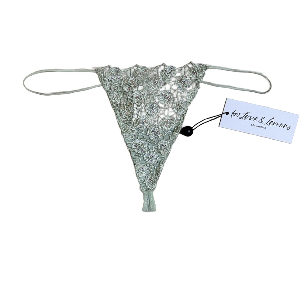 For Love & Lemons Rhinestone Lace Thong Womens Sage Green XS9 $79